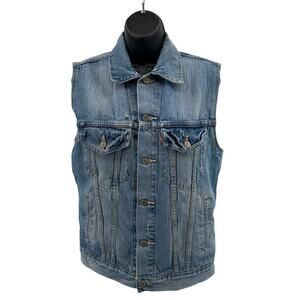Levi's Trucker Vest Mens S Blue Denim Regular Fit Button Up Sun's Out Bun's Out